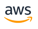 AWS company logo black and orange stylized orange smile arrow with black letters on white background