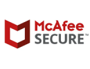 McAfee Secure company logo red shield icon with white M letter and the text McAfee Secure in black on white background